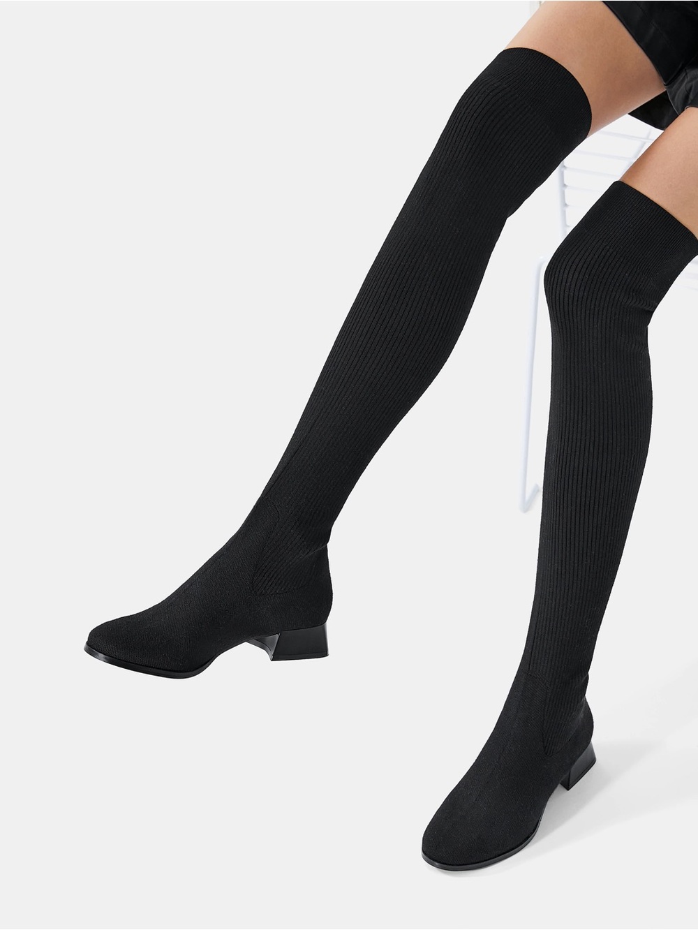 Vivaia Madaline Over The Knee High Boots Black Wool Size 8 (39) Water Repellent